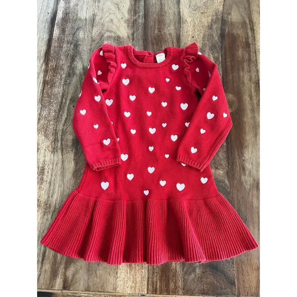 Gymboree Girls Red Long Sleeve Heart Print Sweater Dress Size 4T
